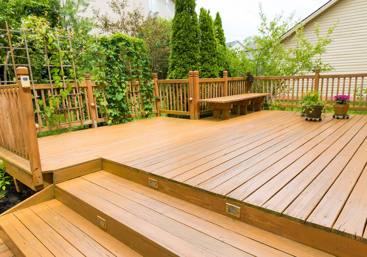 Wooden deck of family home. Wooden deck of family home.